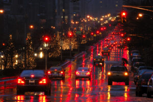 cars driving in holiday traffic