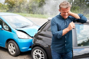 Male driver injured after a car accident