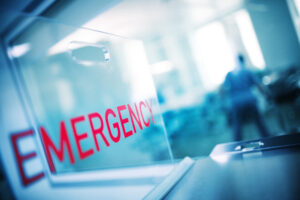 ER section of a hospital, disaplaying the emergency signage