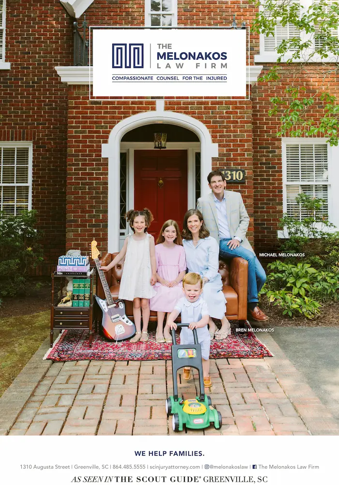 Attorney Michael Melonakos with his wife Bren and their children in Greenville, SC